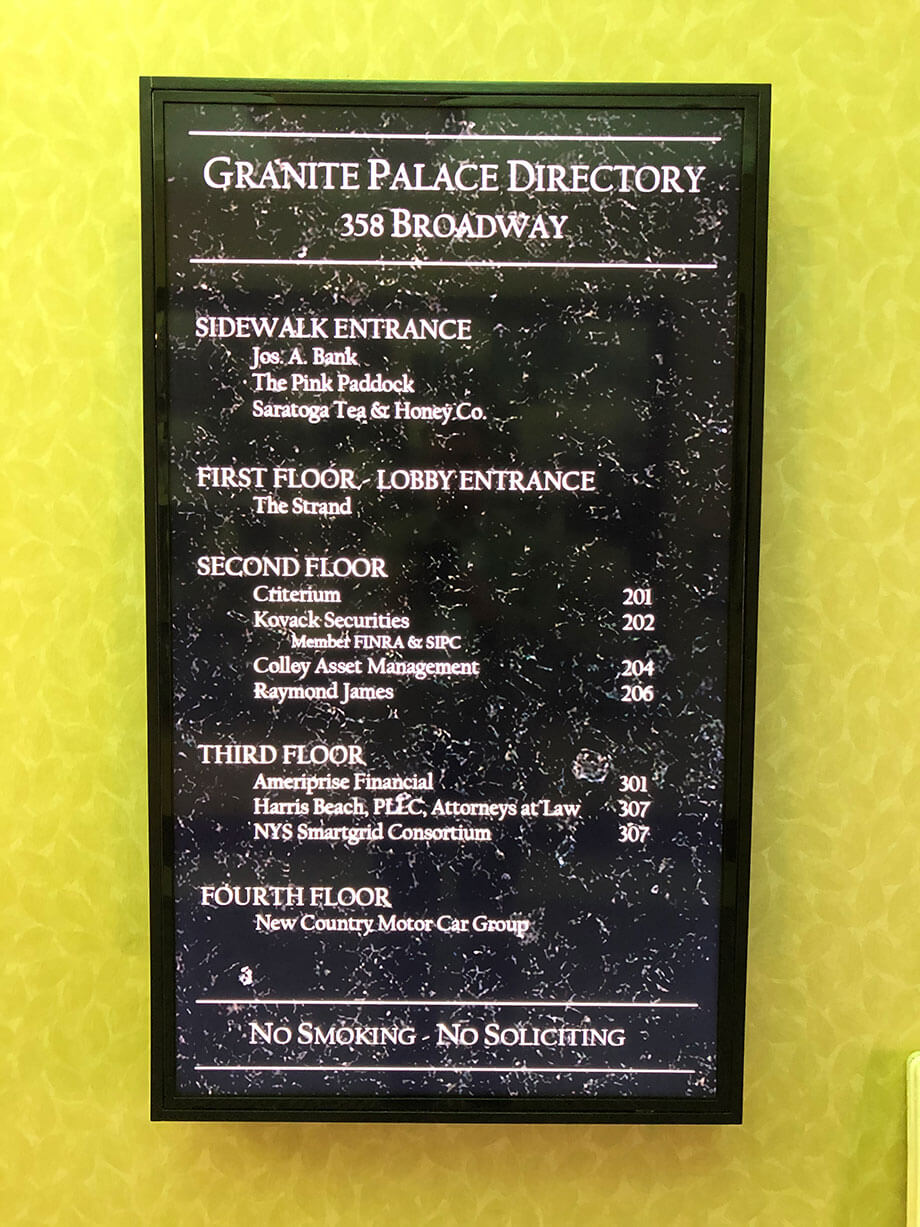 Digital Signage<br/> Granite Palace<br/> Saratoga Springs NY