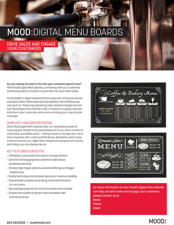 Mood Digital Menu Board One Sheet-Coffee