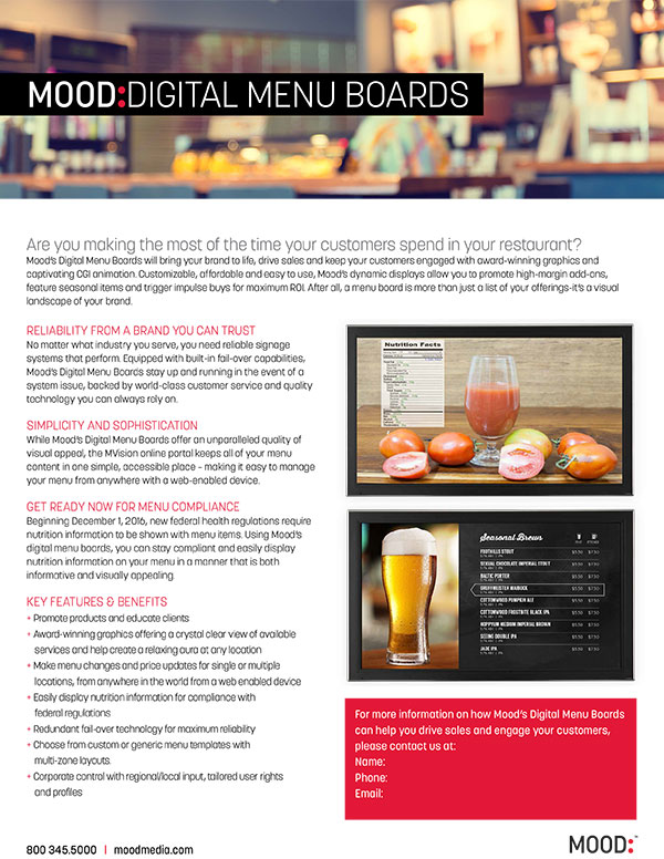 Mood Digital Menu Board One Sheet-Generic