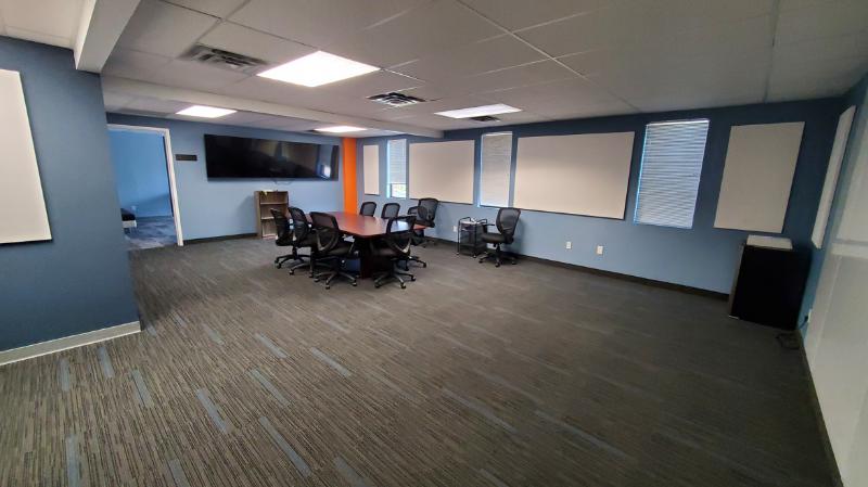 Microsoft Teams Room, Logitec Scribe (Interactive Annotation Board), Sound Masking/White Noise, Acoustic Panels